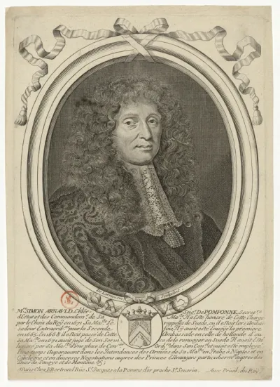 M.re Simon Arnauld, ch.lier, seig.r de Pomponne, Secret.re d'Estat et des Commandements de Sa Ma.te [...] De L'armessin Sculpebat
