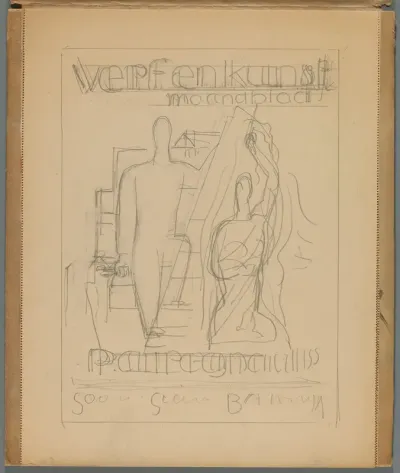 Maandblad Verf en Kunst van P.A. Regnault (ontwerptekening in schetsblok)