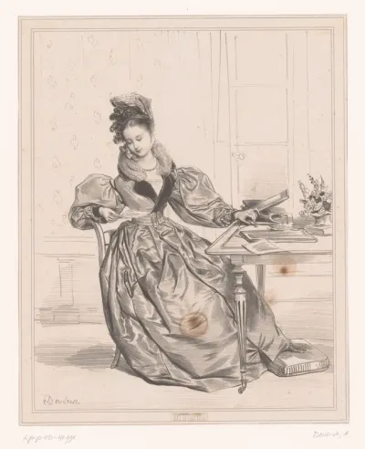 Madame Devéria leest een brief tijdens het middaguur