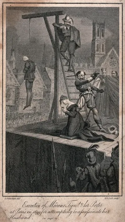 Madame Tiquet about to be beheaded for murder, 1699