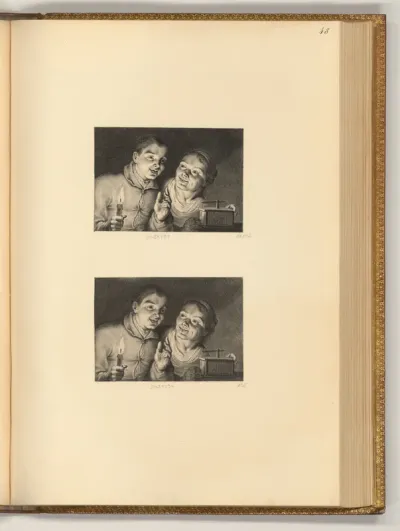 Mädchen und Knabe mit Mausefalle und Kerze