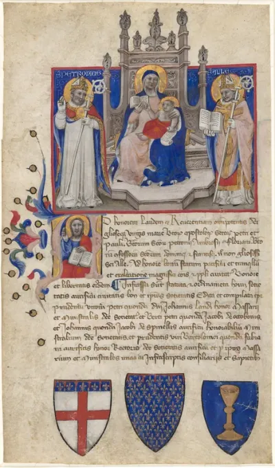 Madonna and Child Enthroned between Saints Petronius and Alle (Eligius); Christ in the Initial A