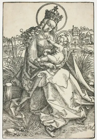 Madonna and Child on a Grassy Bench