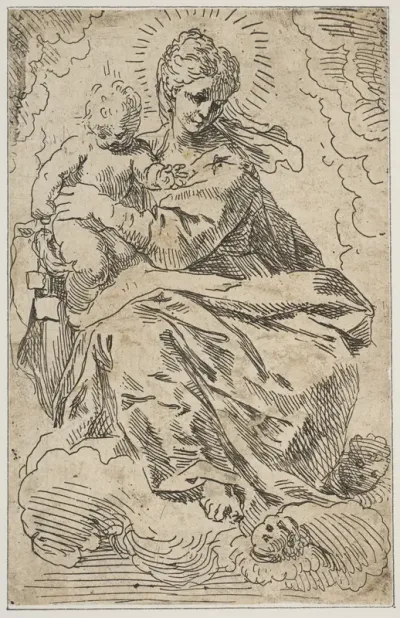 Madonna and child on clouds