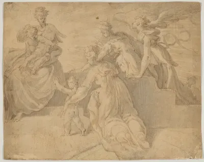 Madonna and Child with the Infant Saint John the Baptist, Three Women, and an Angel