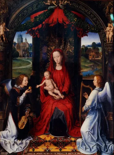 Madonna enthroned with child and two musical angels