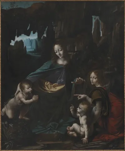 Madonna i klippegrotten med Barnet, den lille Johannes Døberen og en Engel