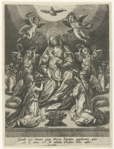 Madonna met kind omgeven door engelen