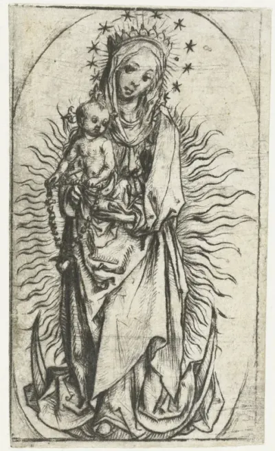 Madonna met sterrenkroon en rozenkrans op de maansikkel