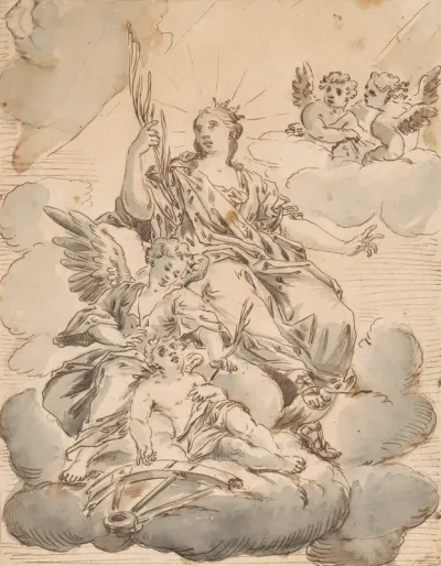 Madonna with Angels in the Clouds