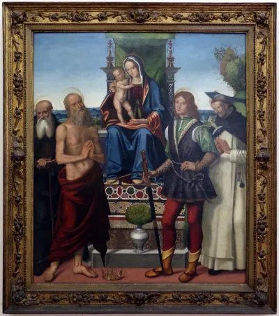 maestà tra i ss. antonio abate, giobbe, giuliano e pietro martire