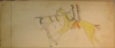 Maffet Ledger: Indian Counting Coup (yellow horse, two figures)