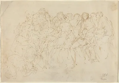 Magdalene Washing the Feet of Christ with Eight Disciples Looking On [recto]