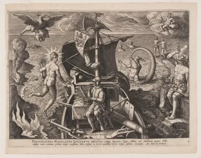 Magellan Seated on Deck, from Americae Retectio