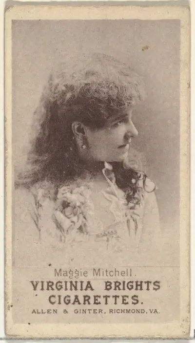 Maggie Mitchell, from the Actresses series (N67) promoting Virginia Brights Cigarettes for Allen & Ginter brand tobacco products