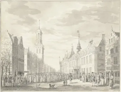 Magistraat van Kampen onderweg naar de keurpredikatie, 1760