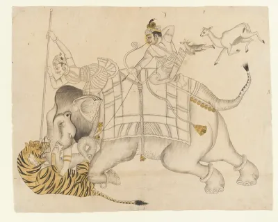 Maharao Shatru Sal II (1866–89) Hunting a Tiger