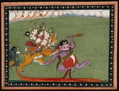 Mahisauramardini; Durga slaying the buffalo demon, Mahishasura