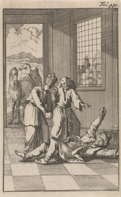 Mahomed valt in vervoering aan de voeten van zijn vrouw Kadiga