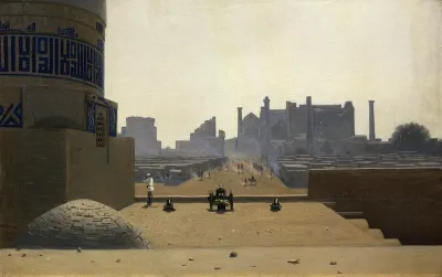 Main Street in Samarkand, from the height of the citadel in the early morning