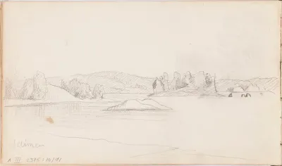 maisema, merkitty vas.alh.: Saimen [Saimaa]