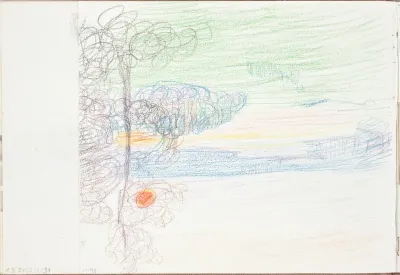 Maisema, punainen aurinko