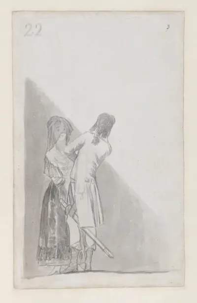 Maja and an officer; folio 22 (verso) from the Madrid Album "B"