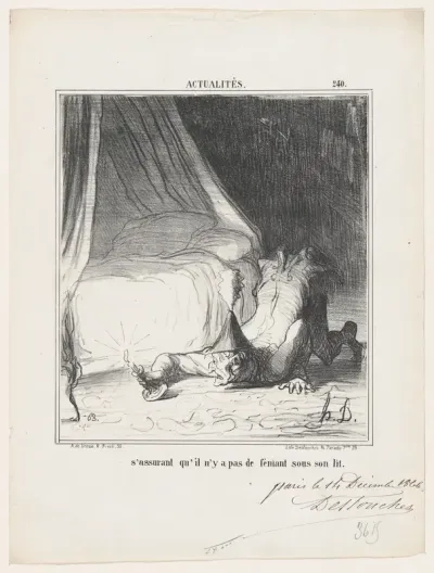 Making sure that there is no Fenian under his bed, from 'News of the day,' published in Le Charivari, December 21, 1866