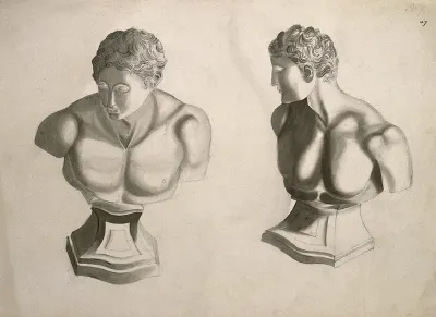 Male bust on a plinth: two figures