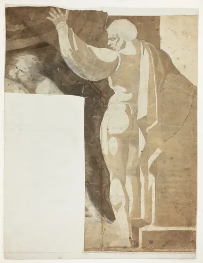 Male Figure with Left Arm Raised Seen from the Back, and Fragment of Old Man