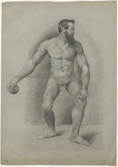 Male nude, holding a ball in his left hand