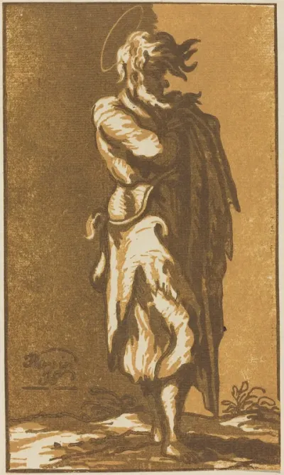 Male Saint Standing with Folded Arms, Facing to the Right