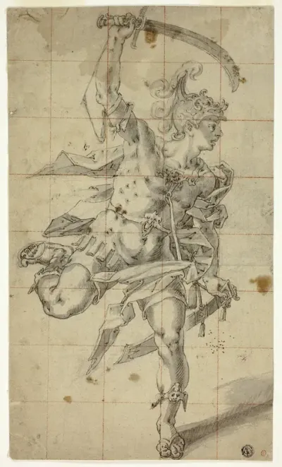 Male Warrior Running with Drawn Sword