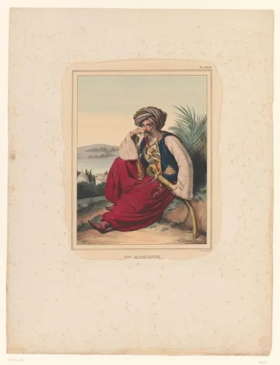 Mammeluk zittend op een steen