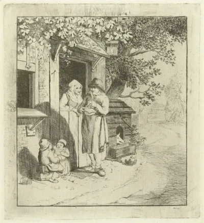 Man aan de deur van een herberg