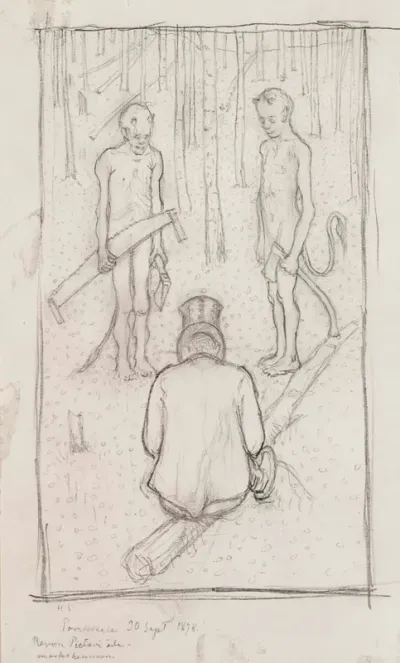Man and two devils in the woods