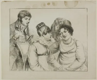 Man and Two Women Conversing