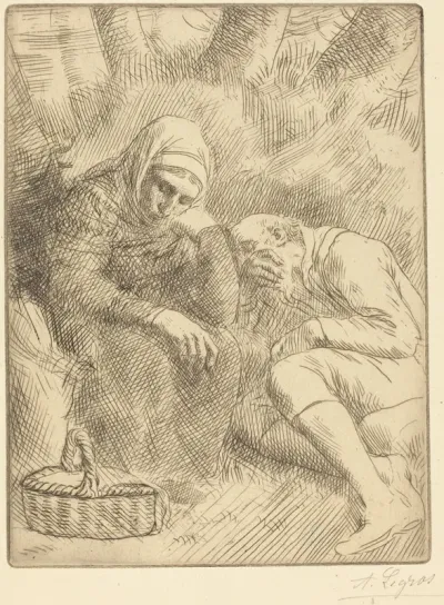Man and Wife Seated by the Road with a Basket(Homme et femme assis au bord de la rou te aven un panier)