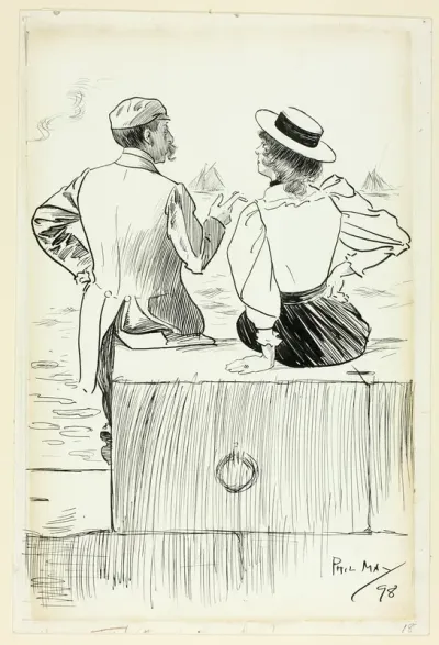 Man and Woman Sitting on Wharf