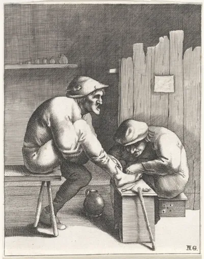 Man behandelt een boer aan zijn voet