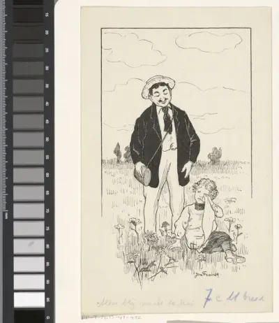 Man bij een huilend meisje in een veld