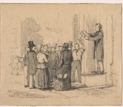 Man de afschaffing van sterke dranken verkondigend aan een groep figuren op straat