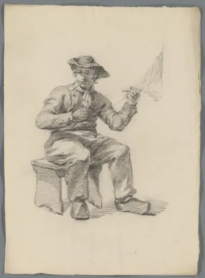 Man die een visnet maakt