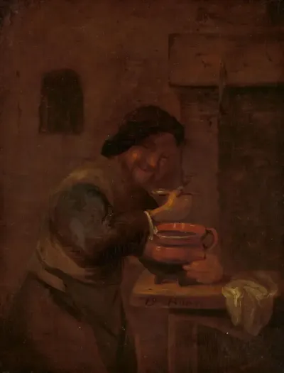 Man Eating from an Earthenware Pot