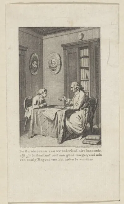 Man en een jongen zittende aan een tafel in een vertrek