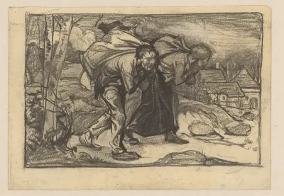 Man en een vrouw met zware zakken op de rug