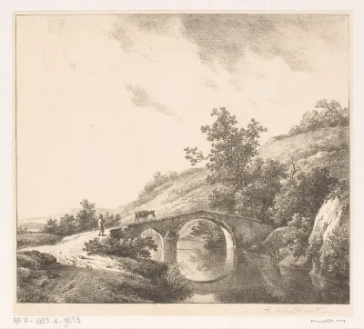 Man en ezel op brug