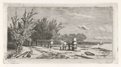 Man en jongen langs de oever van een rivier