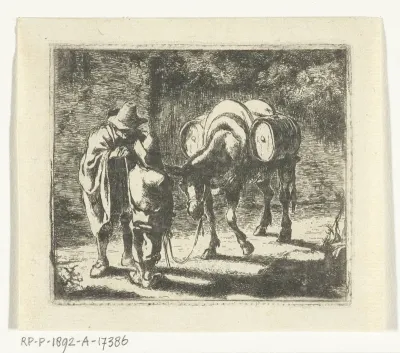 Man en jongen met bepakte ezel