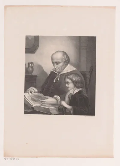 Man en kind bekijken een boek